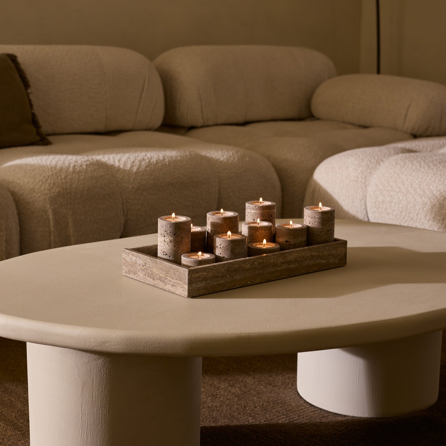 Titanium travertine tealight holder S Ø6x4cm