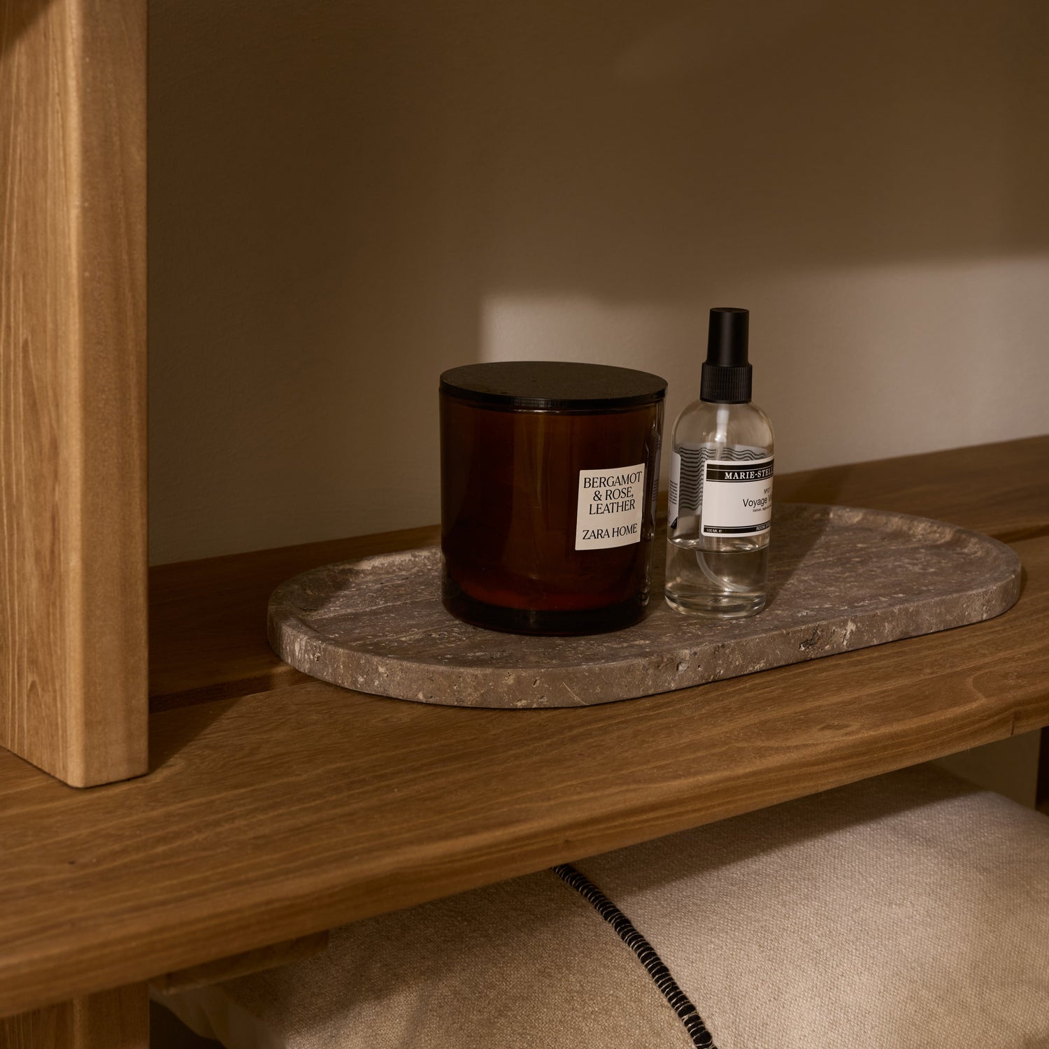 Marble tray oval 40x20cm Titanium travertine