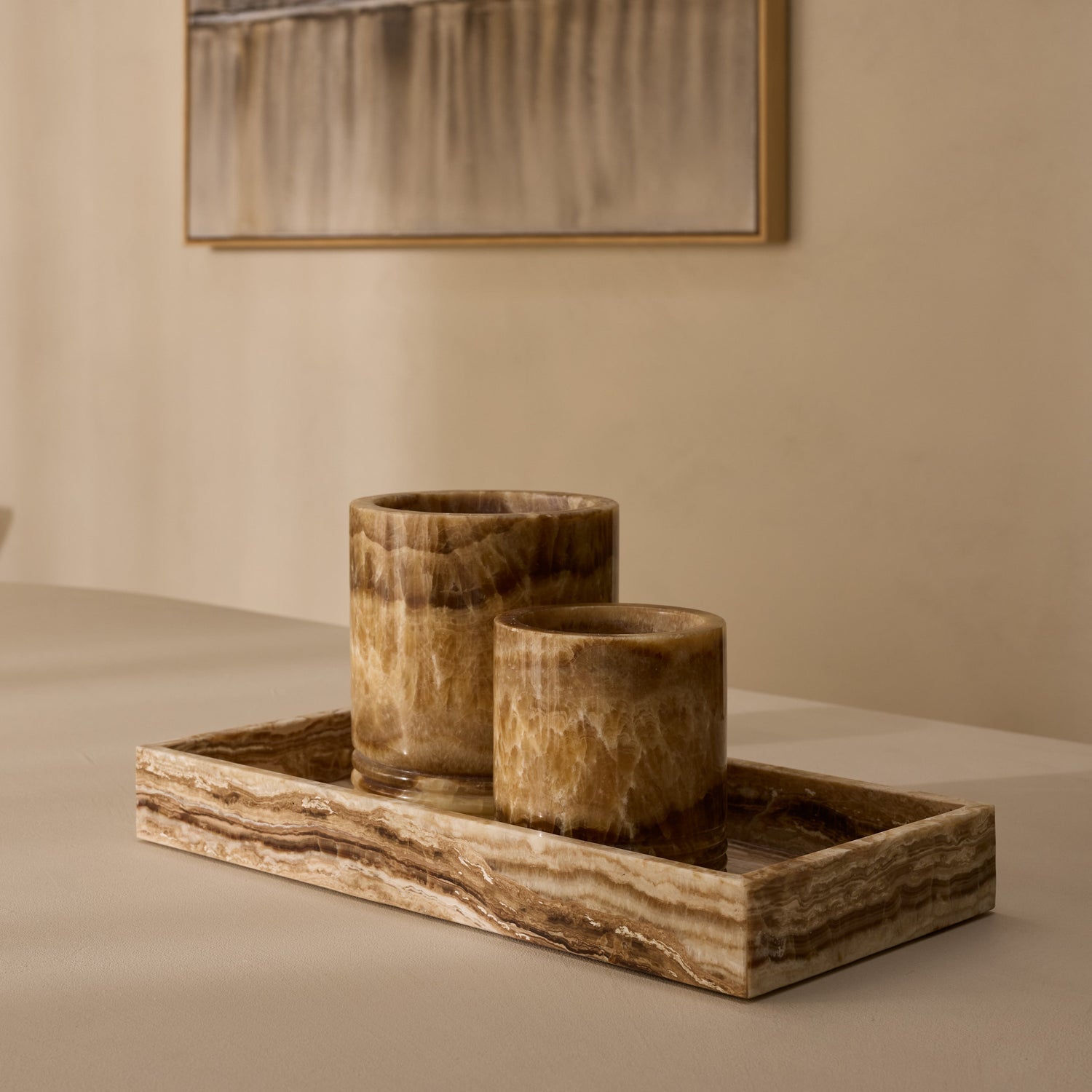 Marble tray with edge 40x20cm sandal onyx