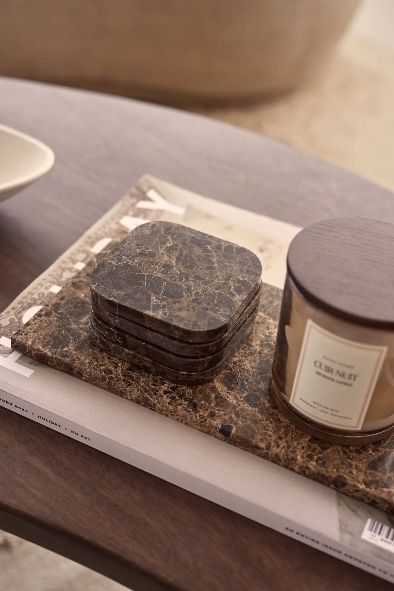 Marmer dienblad rechthoek M bruin