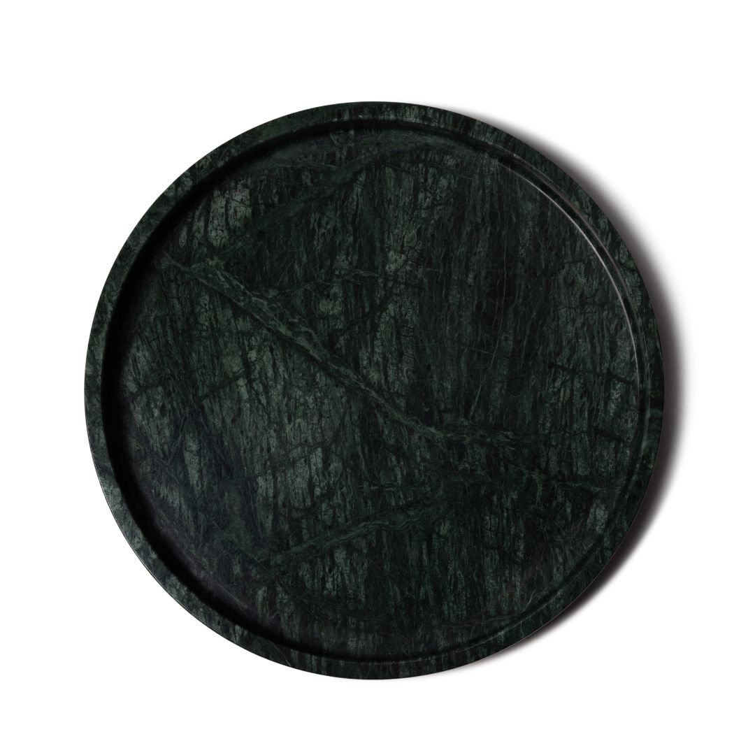 Marble tray round with edge Ø30cm green