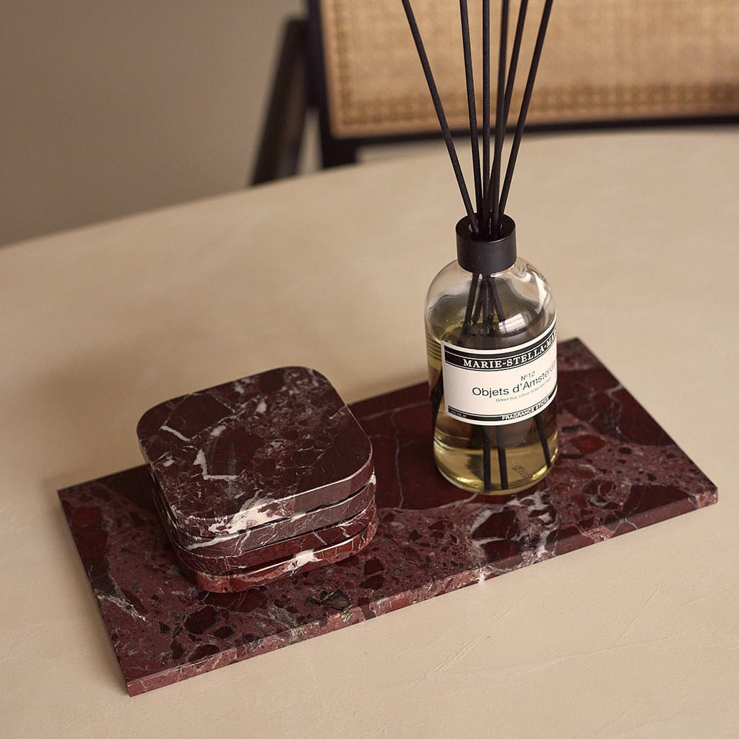 Marmer onderzetters organisch rood set van 4 stuks