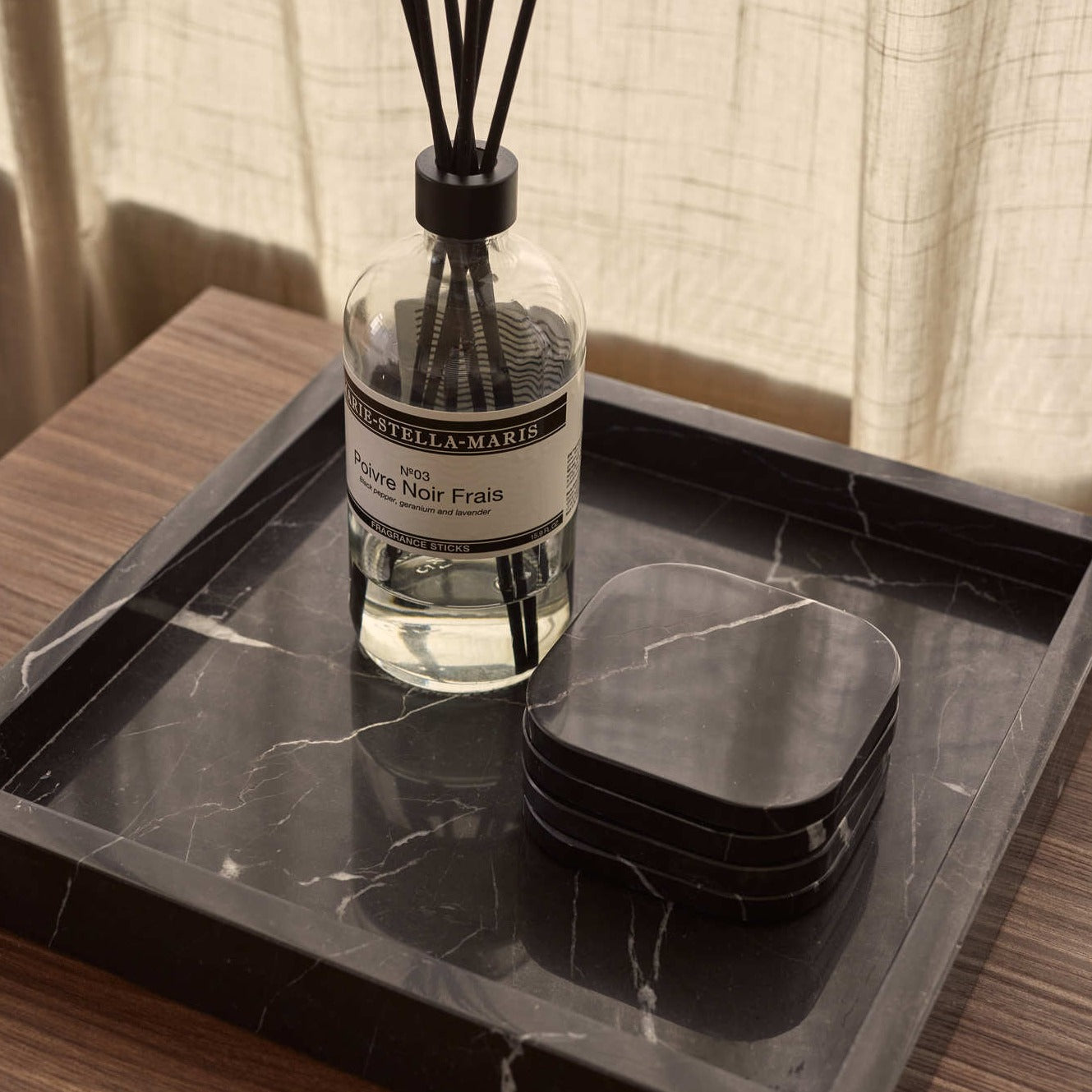 Coaster marble - organic - black set of 4 pieces - 10x10x1cm