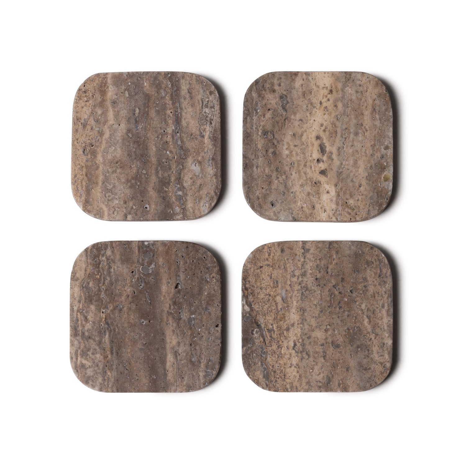 Titanium travertine coaster - organic - set of 4 - 10x10x1cm