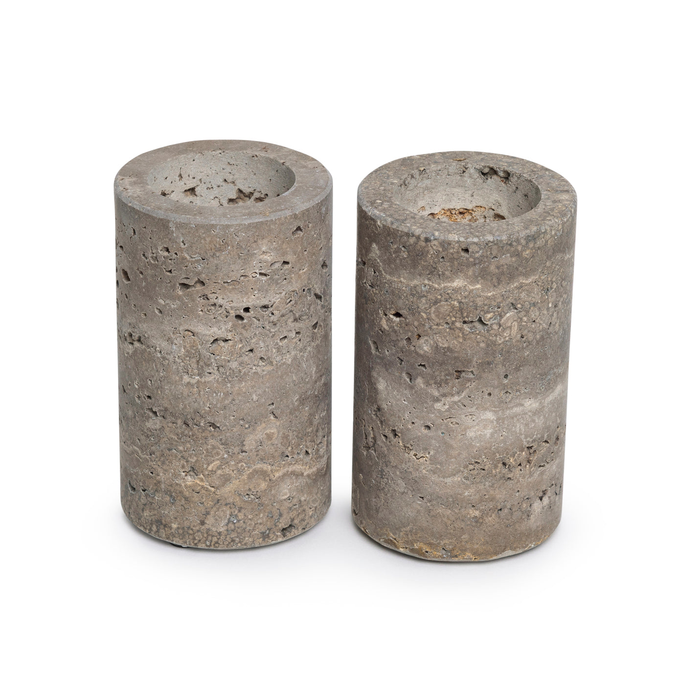 Titanium travertine tealight holder L Ø6x10cm