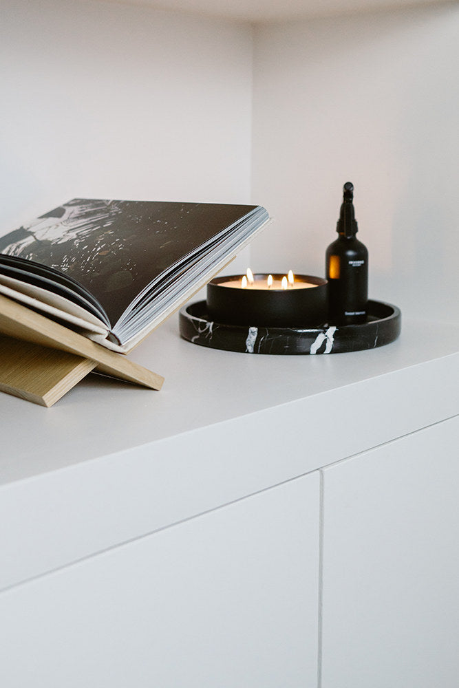 Marmer dienblad rond met rand tray zwart