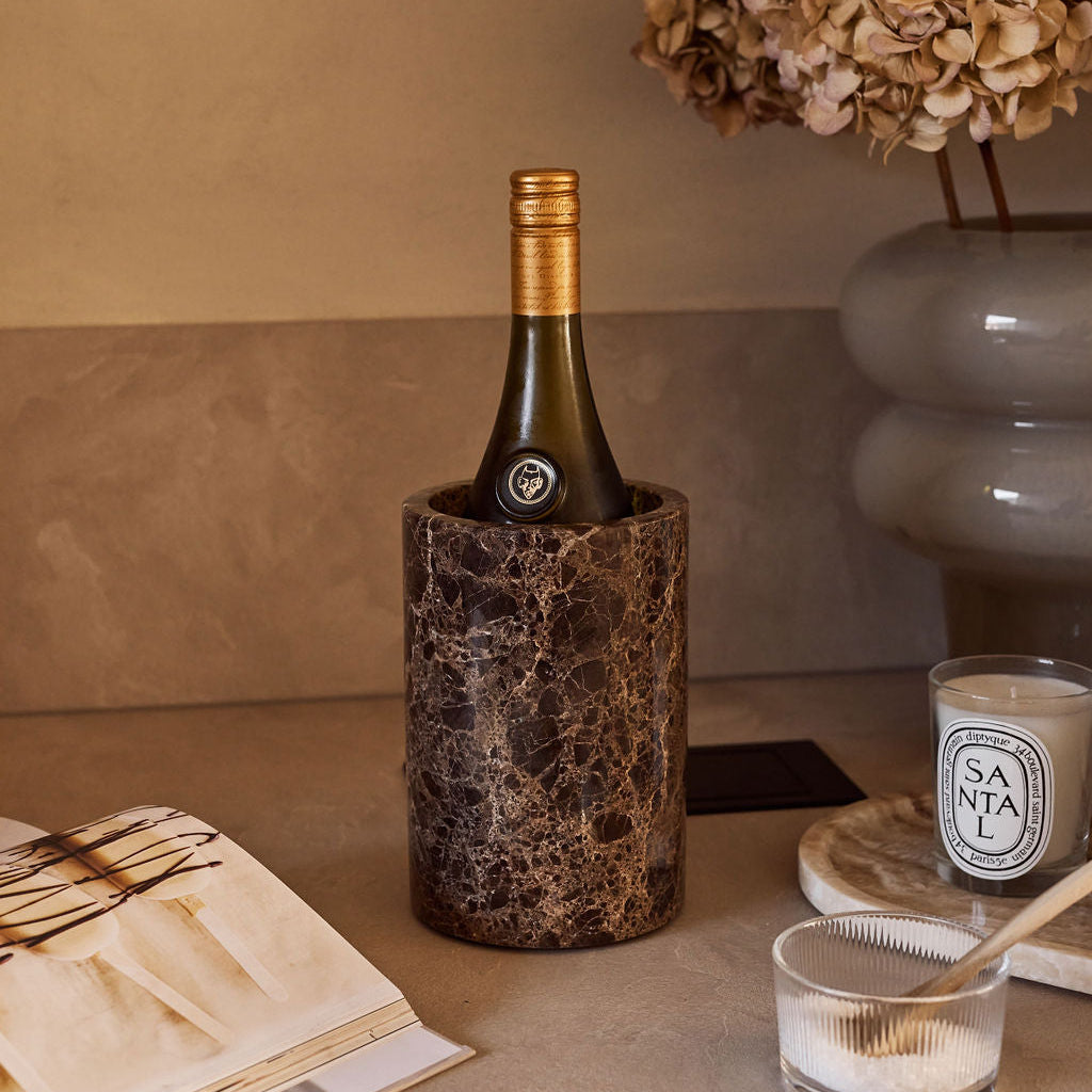 Marble vase/wine cooler brown 18x12cm