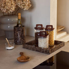 Bruin marmer dienblad en wijnkoeler MOOISA