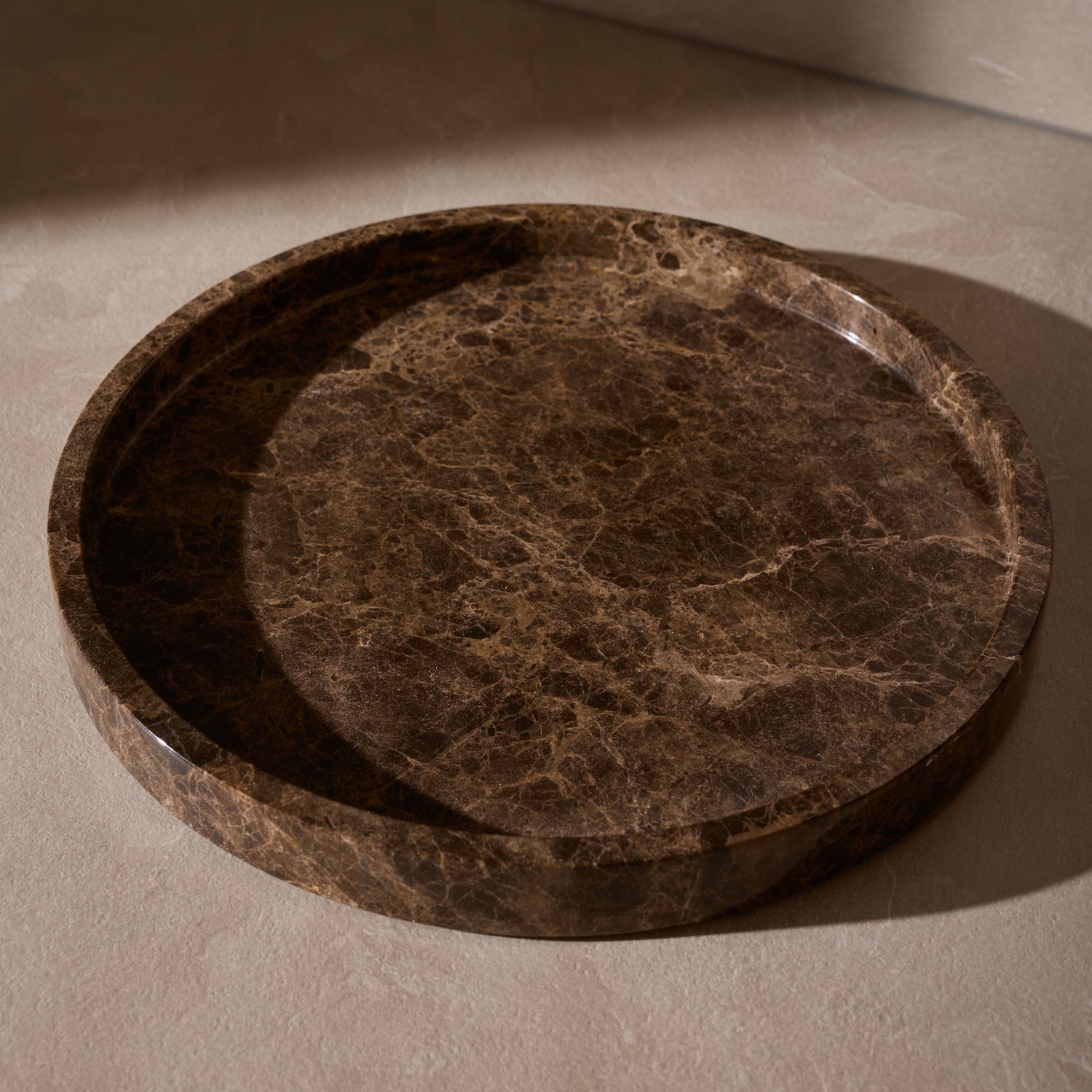 Marble tray round with edge tray Ø30cm brown