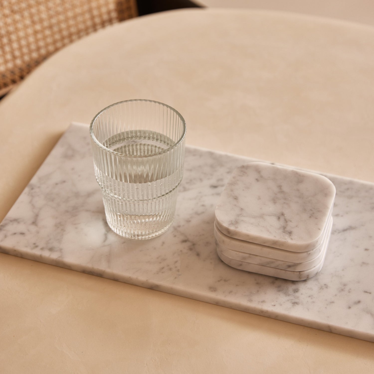 Marmer dienblad plateau onderzetters wit MOOISA