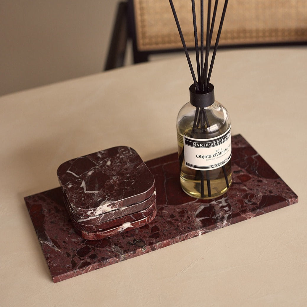 Marmer dienblad rechthoek M rood