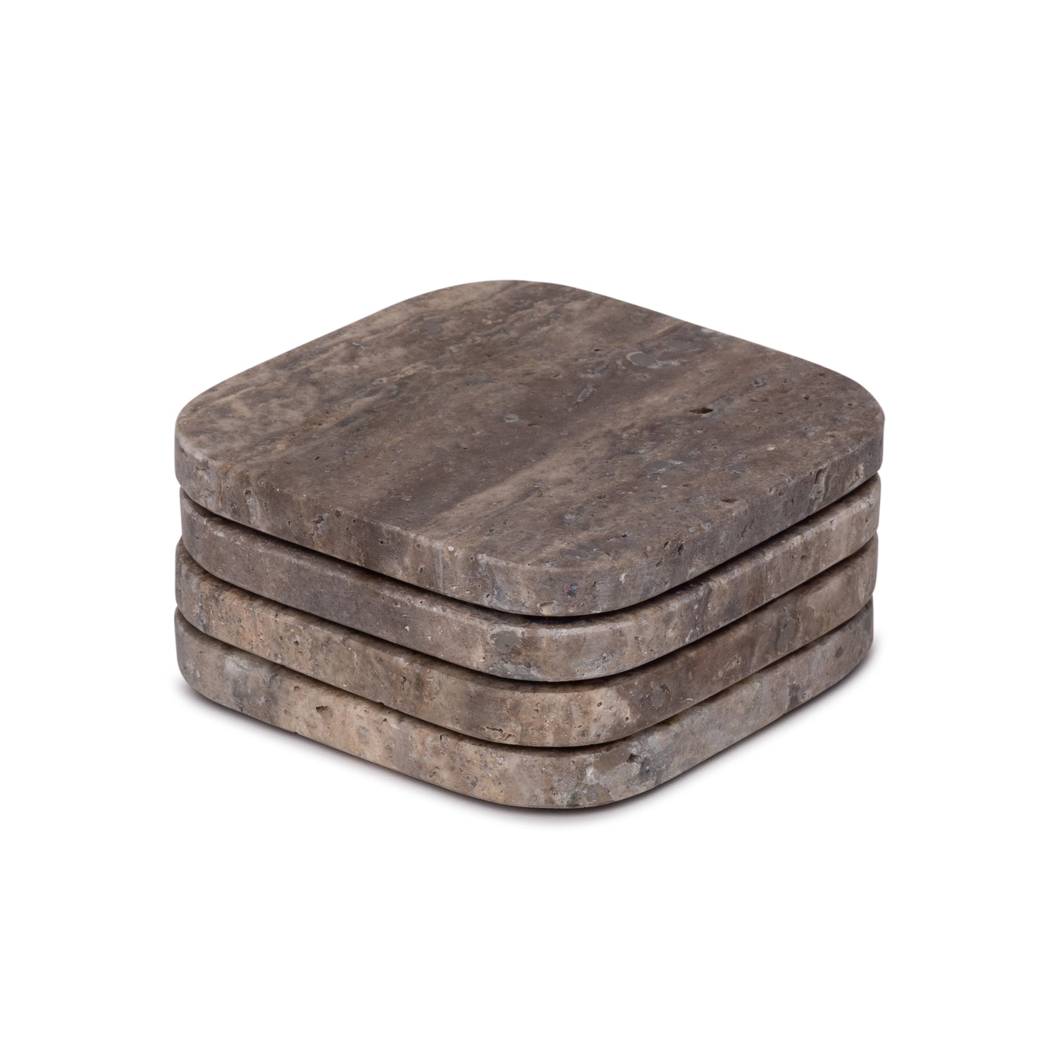 Titanium travertine coaster - organic - set of 4 - 10x10x1cm