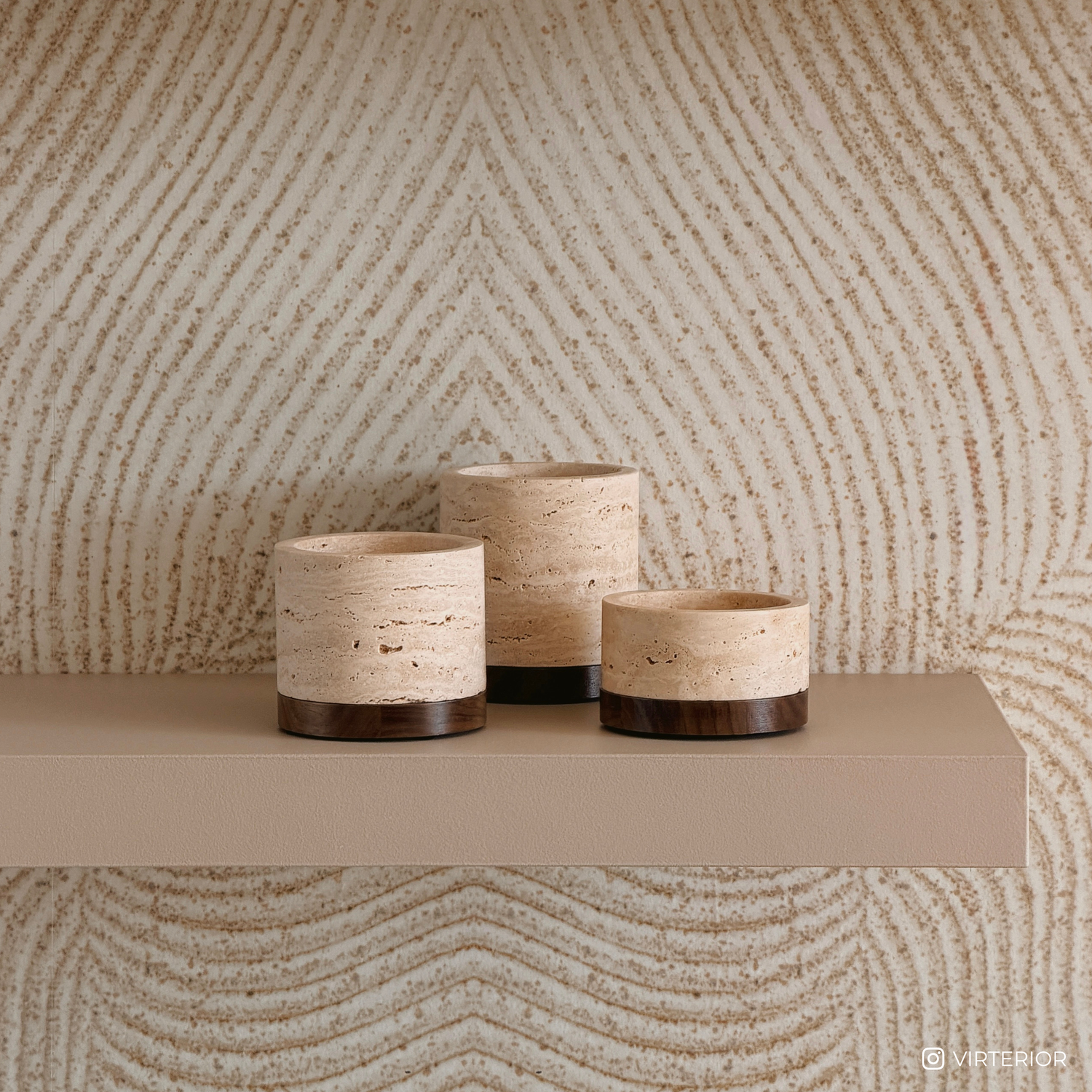 Travertine candle holder M Ø9.5x6.5cm including wooden plate
