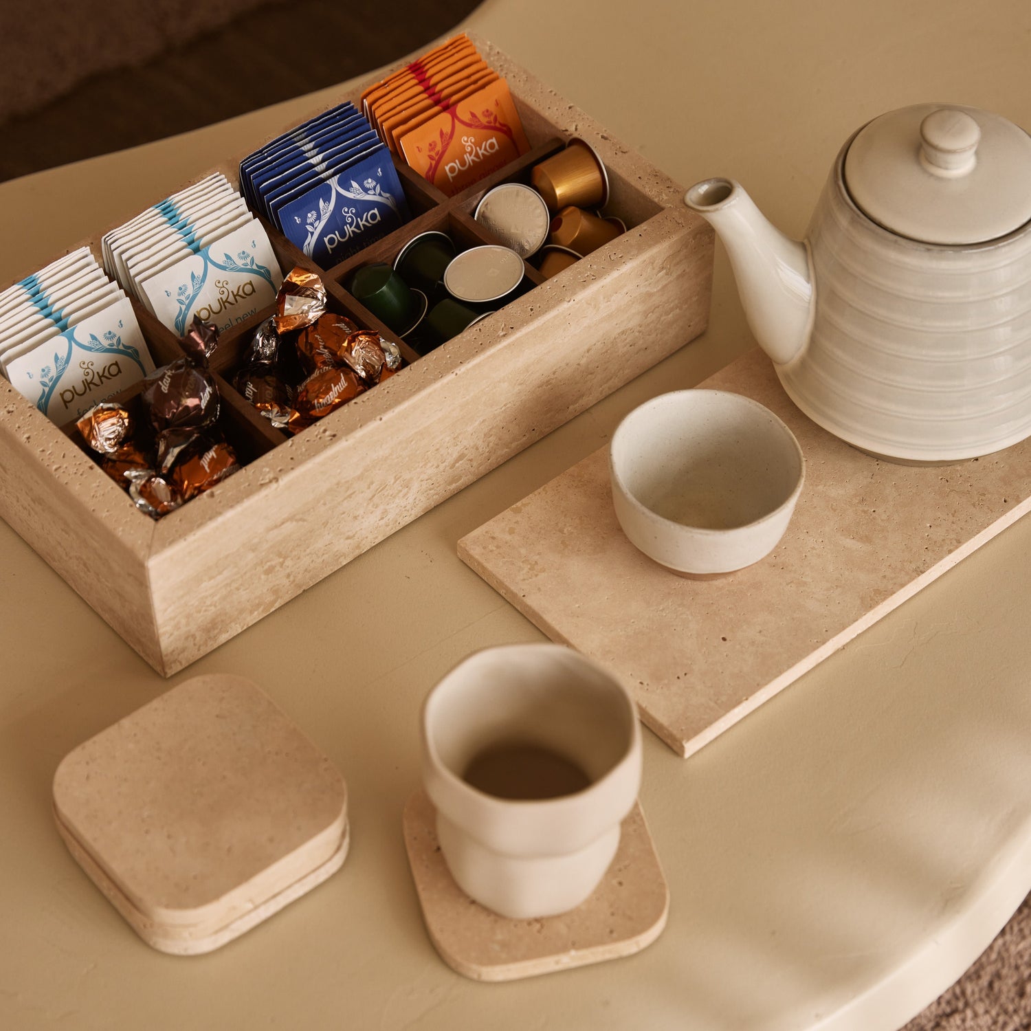 Travertine organizer box onderzetters plateau MOOISA