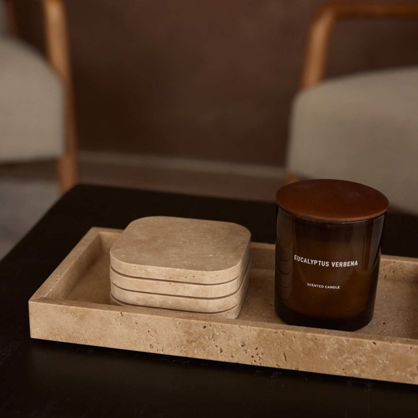 Travertine coaster - organic - set of 4 pieces - 10x10x1cm
