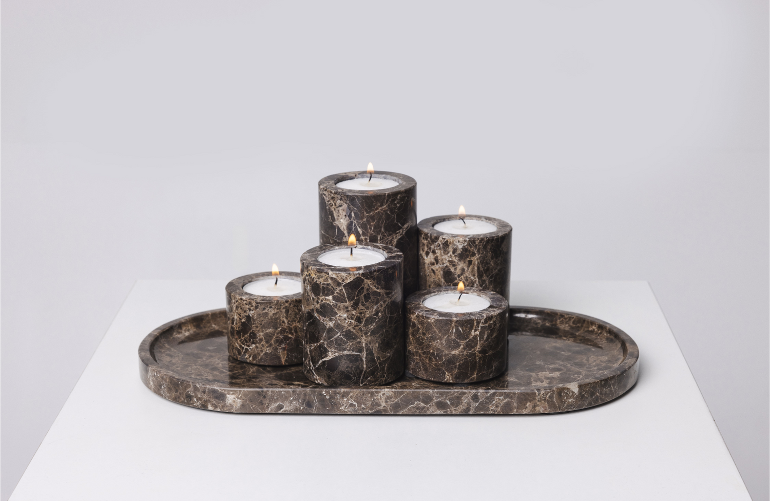 Marble tealight holder M Ø6x7cm brown (PRE-ORDER)